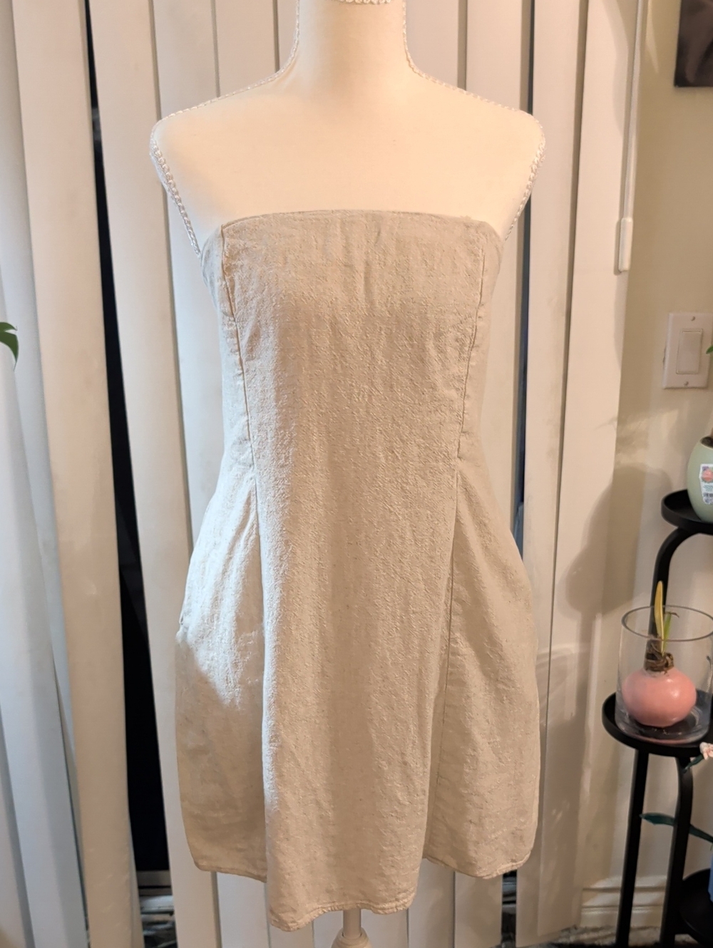 Old Navy XL Cream Linen Strapless Mini Dress